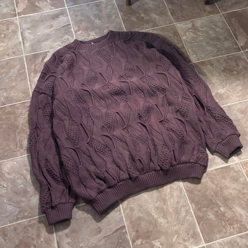 Vintage 1990s Coogi brown cable knit sweater with textured pattern, size XXL